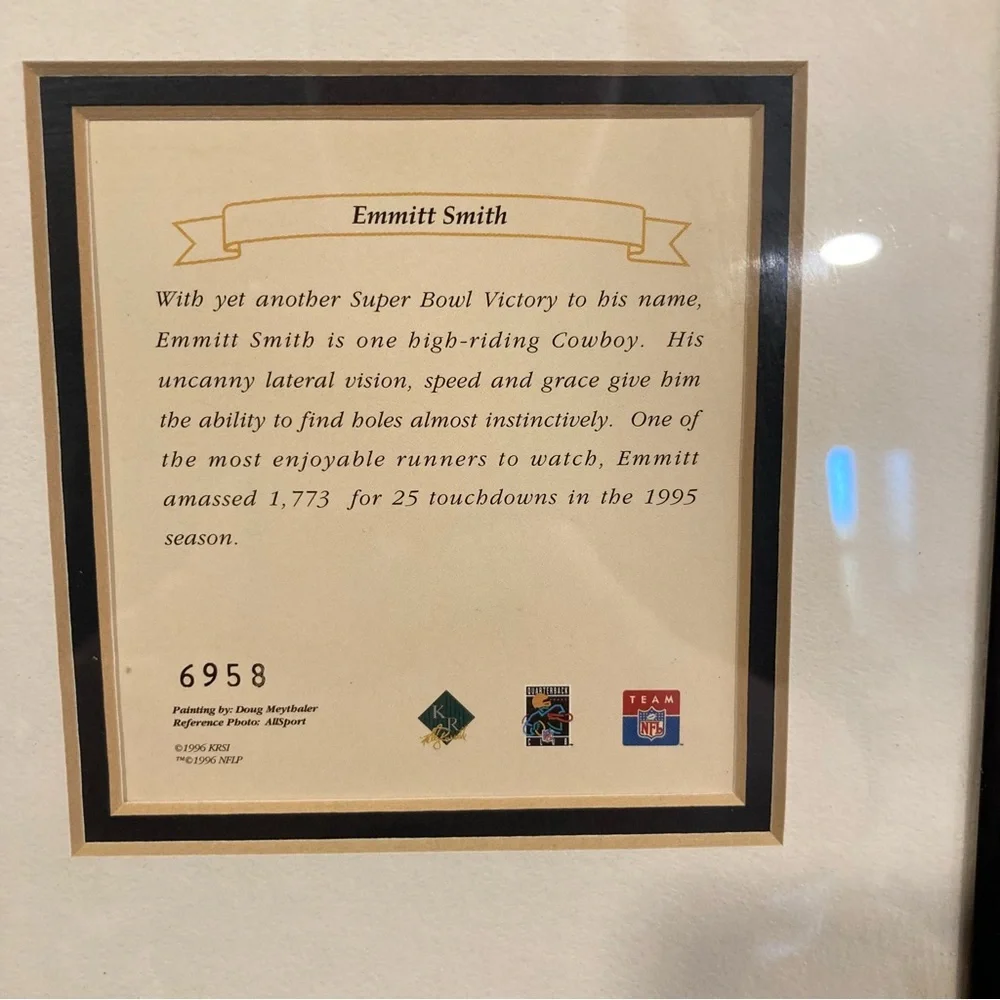 1996 Emmitt Smith Dallas Cowboys Framed Collectible Wall Art Football Plaque